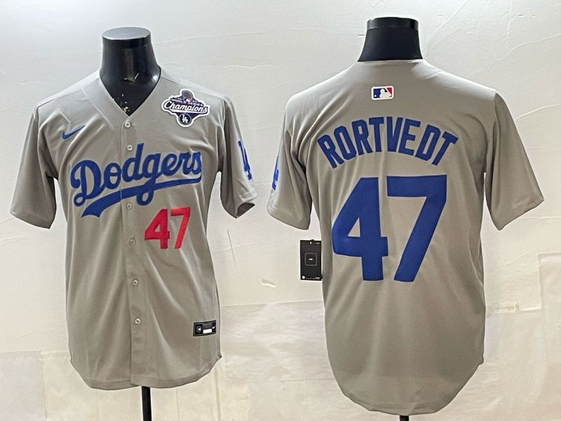 Men 2026 Nike Los Angeles Dodgers #47 Rortvedt Grey Game MLB Jersey 07